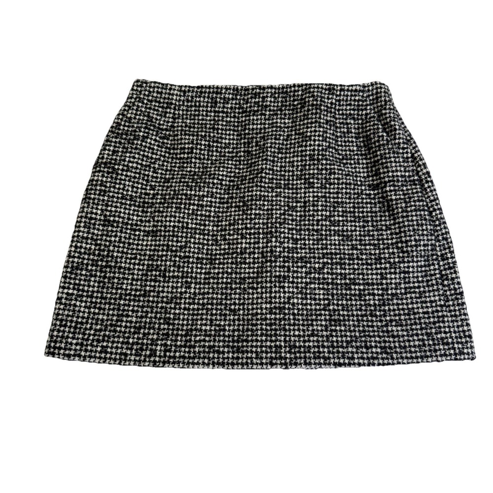 Uniqlo Houndstooth Mini Skirt Women 4 Black White Wool Blend A-Line